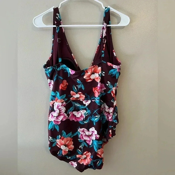 Miraclesuit Miracle Brand Embrace Your Curves Swimsuit Floral Burgundy XL‎ - Picture 4 of 5